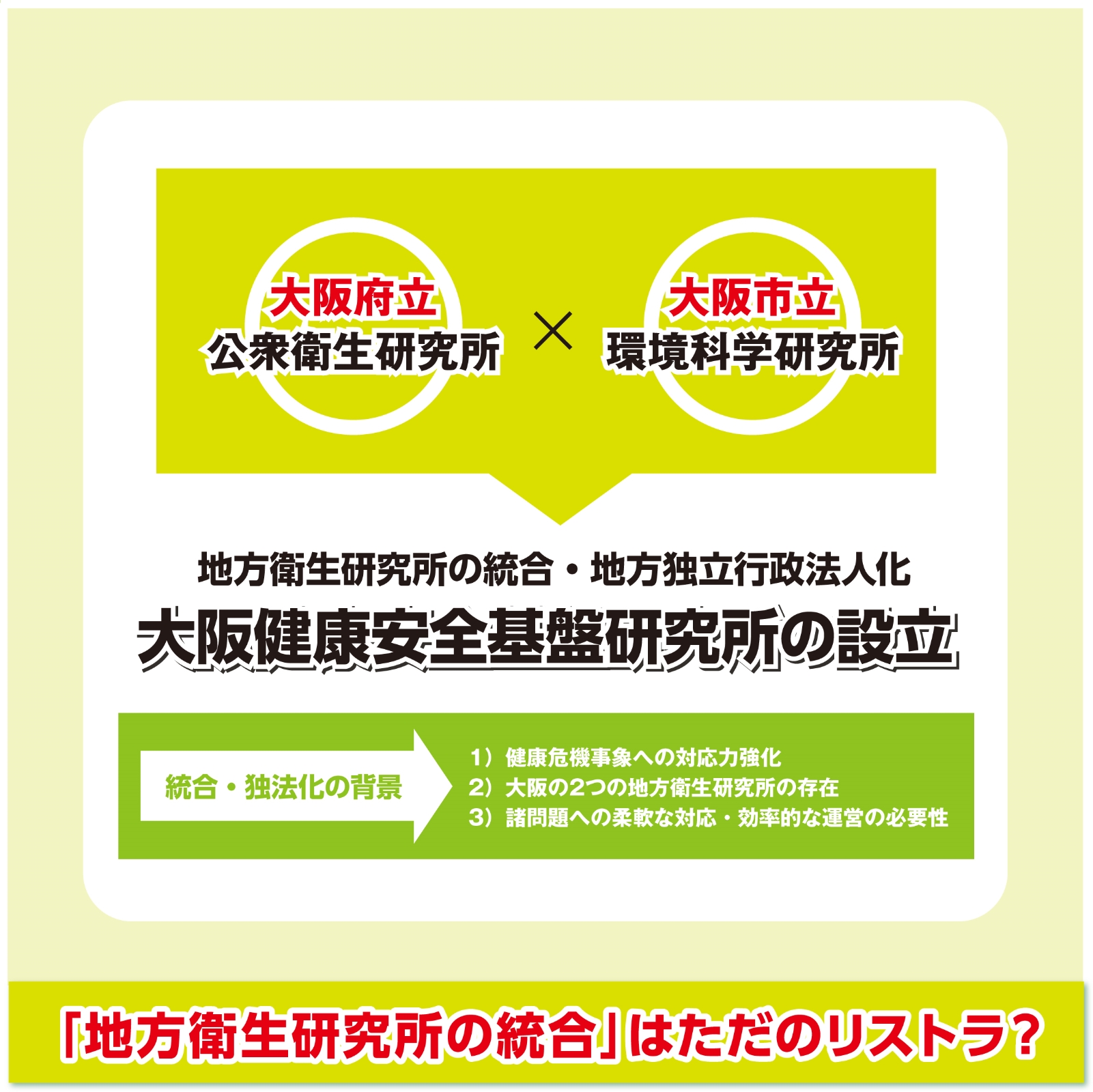 「地方衛生研究所の統合」はただのリストラ？